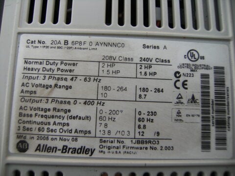 2 HP Allen-Bradley, Powerflex 70, AC drive, 240 Volts - Image 2