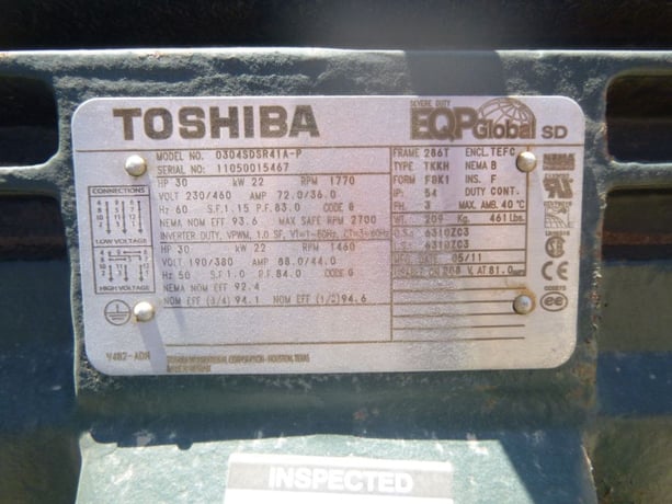 30 HP 1770 RPM Toshiba #0304SDSR41A-P, Frame 286T, TEFC, 230/460 Volts - Image 5