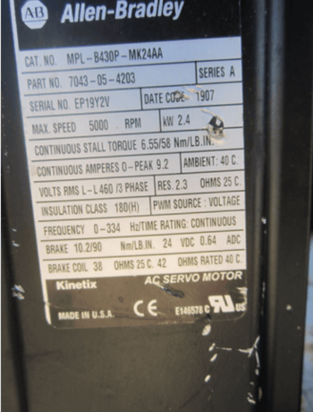 Allen-Bradley #MPL-8430P-MK24AA, AC Servo motor, 5000 RPM, 460 Volts - Image 4