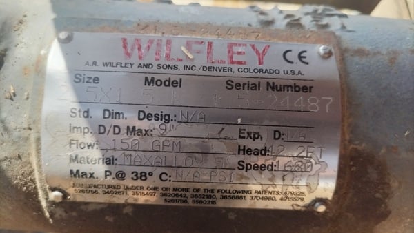150 GPM @ 42' TDH, Wilfley #5, centrifugal pump, slurry, 2.5" x 1", 10 HP (3 available) - Image 9