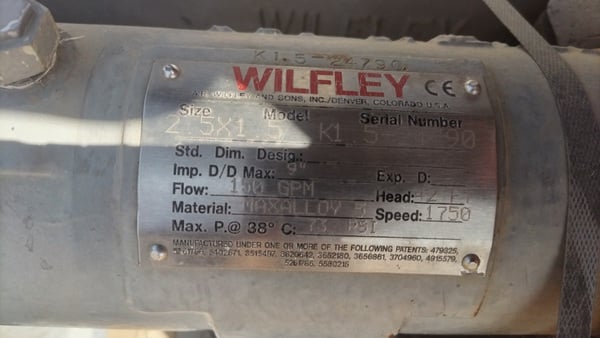 150 GPM @ 42' TDH, Wilfley #5, centrifugal pump, slurry, 2.5" x 1", 10 HP (3 available) - Image 10