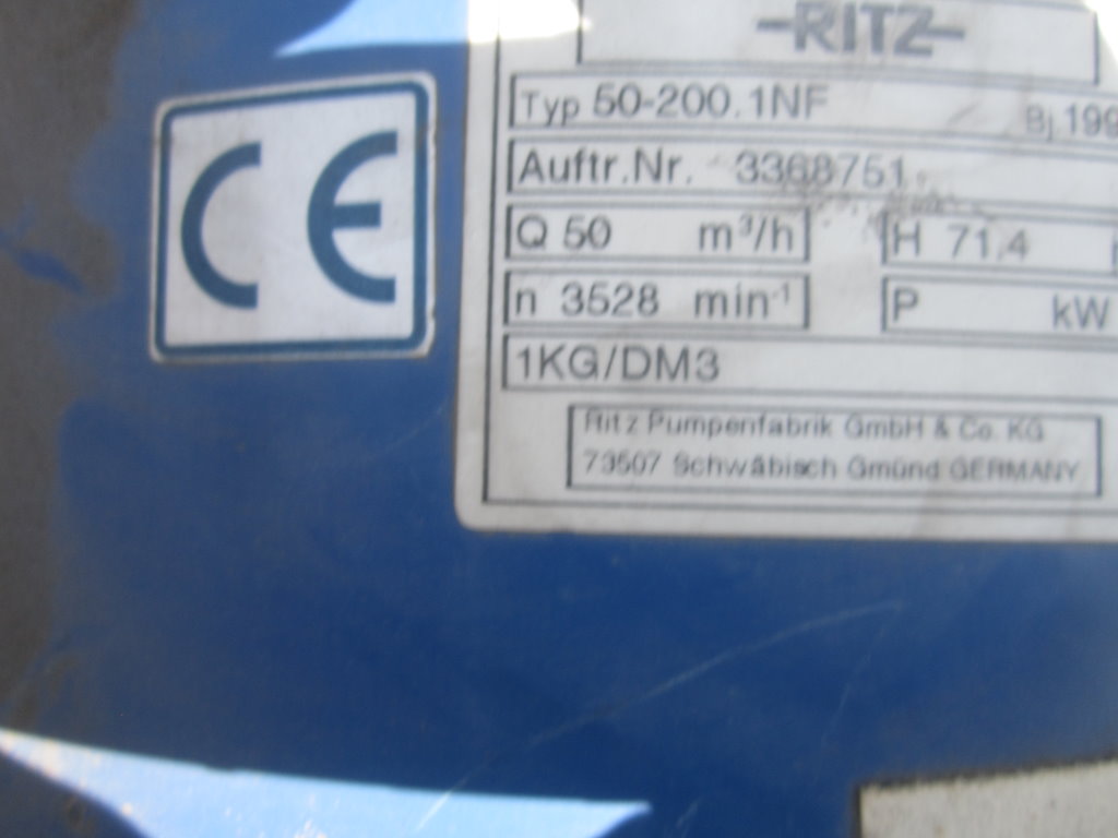 220 GPM, Ritz #50-200.1NF, cast iron centrifugal pump, 18 KW, 3" inlet, 2.5" outlet (2 available) - Image 6