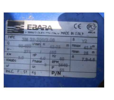 70 GPM, Ebara #3M-32-200-3-06, 304 Stainless Steel centrifugal end sunction pump, 1.5" inlet, 1" outlet, 4 HP - Image 3