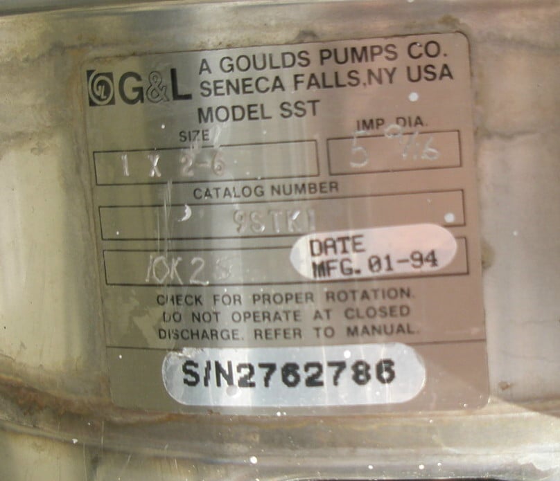 Goulds, Steel centrifugal pump, 5 HP, 2" inlet, 1" outlet, 5-9/16" impeller - Image 4