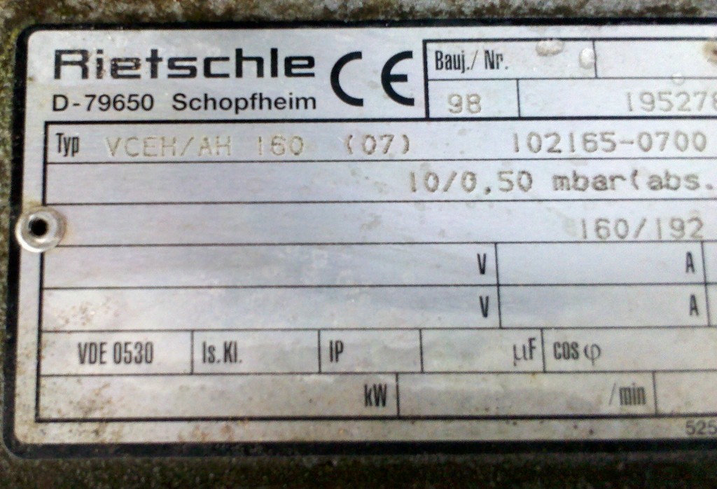 Rietschle #VCEH/AH-160, vacuum pump, 7-1/2 HP, 1998 (2 available) - Image 8
