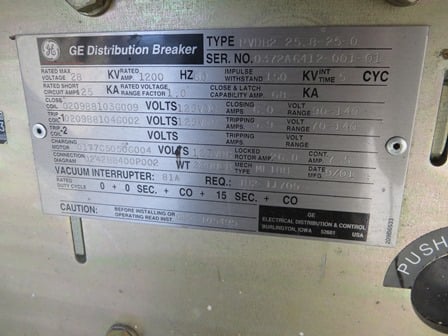 1200 Amp, GENERAL ELECTRIC, PVDB2 25.8-25-0, 27 KV, 125 VDC CONTROLS - Image 4