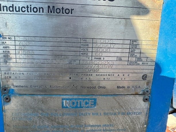 700 HP 3565 RPM Siemens, Frame 509UY, weather protected enclosure type 2,D-Flange,BB, 1.15 service factor - Image 2