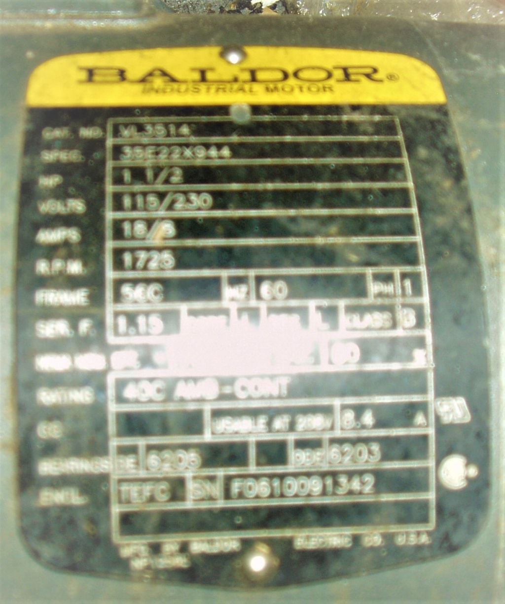 1.5 HP 1725 RPM Baldor #VM3514, Frame 56C, Motor Drive, 115/230 Volts - Image 2