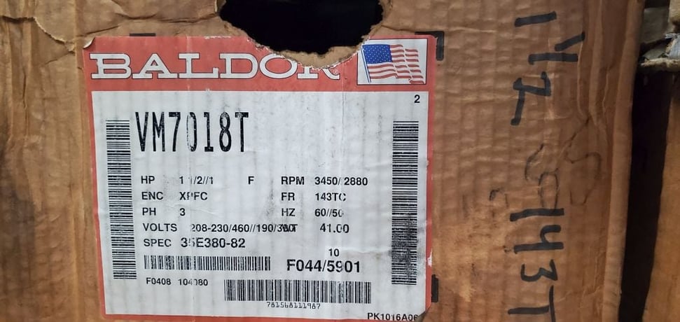 1.5 HP 3450 RPM Baldor #VM7018T, Frame 143TC, Motor Drive, 208-230/460//190/260 Volts - Image 1