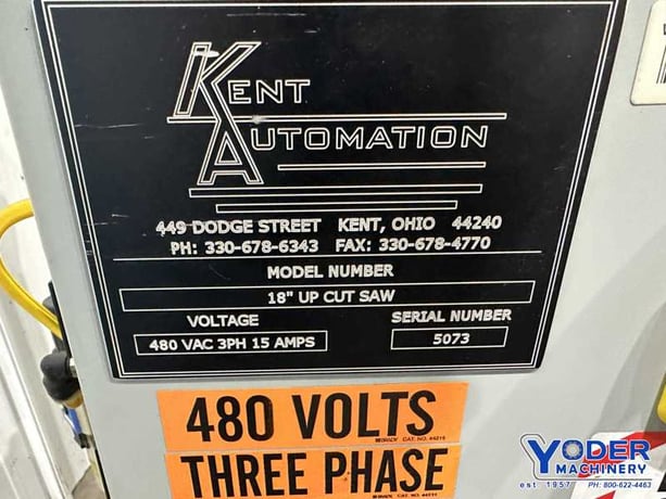 18" Kent #Upcut, cold saw, pneumatic clamps, 22" x11" table area, 5 HP, electric foot pedal - Image 5