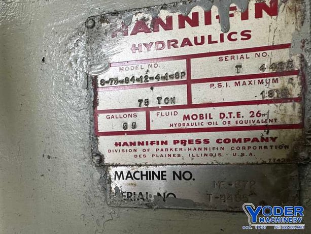 75 Ton, Hannifin #S-75-84-12-4-1-SP, hydraulic straightening press, 12" stroke, 10" throat, 10 HP - Image 10
