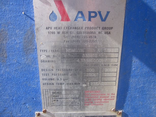 464 sq.ft., APV, R5MGS16, plate heat exchanger, 200 psi, 250&deg;F, 85 plates, 1998 - Image 5