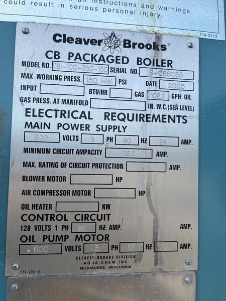 350 HP Cleaver-Brooks Cleaver-Brooks LE, hot water boiler, Diesel fired - Image 3