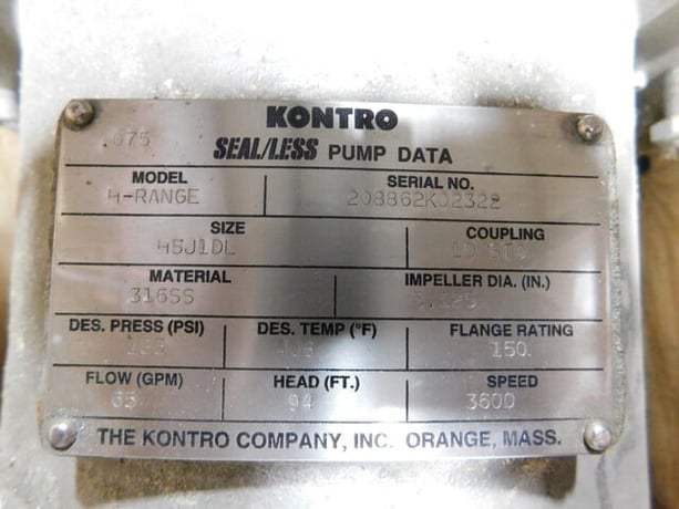 2" Kontro Magnetic Drive Pump Model H Stainless Steel Stainless Steel, 2" x 2", 3600 RPM, 65 GPM, Rebuilt - Image 6