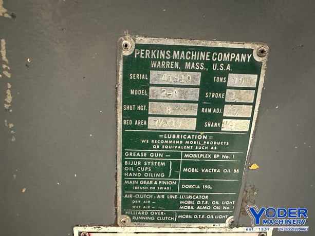 10 Ton, Perkins #2A, OBI flywheel press, 1" stroke, 8" Shut Height, 19" x7-1/2" bed, air clutch, 1 HP - Image 8