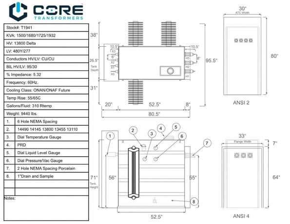 1500 KVA 13800 Delta Primary, 480Y/277 Secondary, SUB, Recon(2 available, shipment available in 10 days) - Image 1