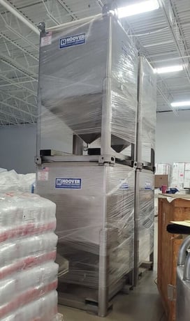 475 gallon Hoover, Stainless Steel totes w/ covers, 2" CBO, 48" x 48" x 78" H, (2 available) - Image 1