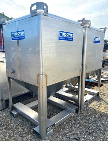 475 gallon Hoover, Stainless Steel totes w/ covers, 2" CBO, 48" x 48" x 78" H, (2 available) - Image 2