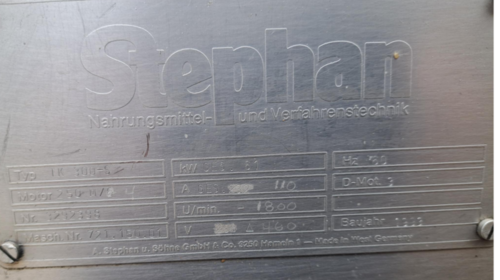 Stephan Combicut TK Ssystem #TK300-S, Stainless Steel non-jacketed drum, hinged front door, 1993 - Image 8