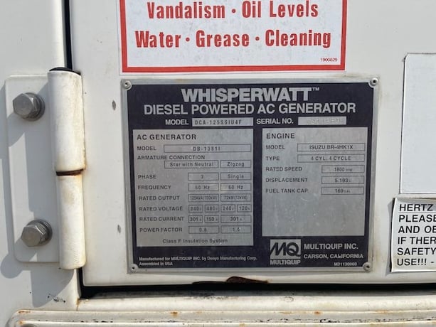 110 KW Multiquip #DCA125SSIU4F, trailer mounted, Tier 4F, sound attenuated enclosure, 240/480 Volts, 9645 - Image 9