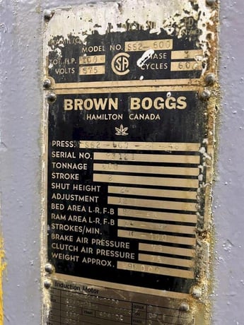 600 Ton, Brown & Boggs #SS2-600-84-48, straight side double crank, 8" stroke, 24" Shut Height, 12" ram adj. - Image 10