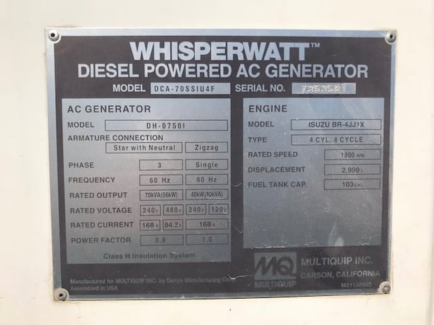 62 KW Multiquip #DCA70SSIU4F, trailer mounted, Tier 4F, sound attenuated enclosure, 120/240/208/277/480 - Image 7