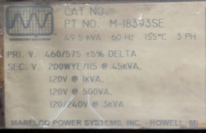 45 KVA 437/604 Primary, 120/240 Secondary, MEC #200, S/N M18393SE - Image 3