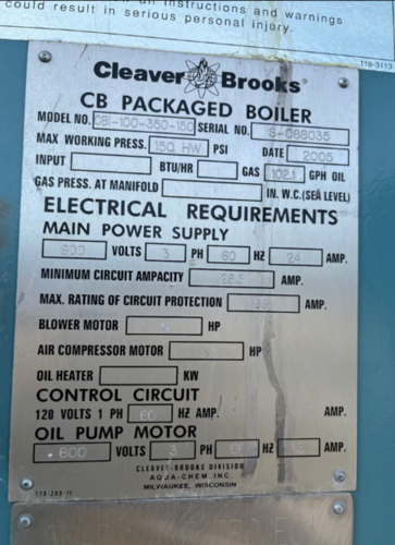 Cleaver-Brooks #OBI-100-350-150, 350 HP hot water boiler, diesel fired, 150 psi, 2005 - Image 2