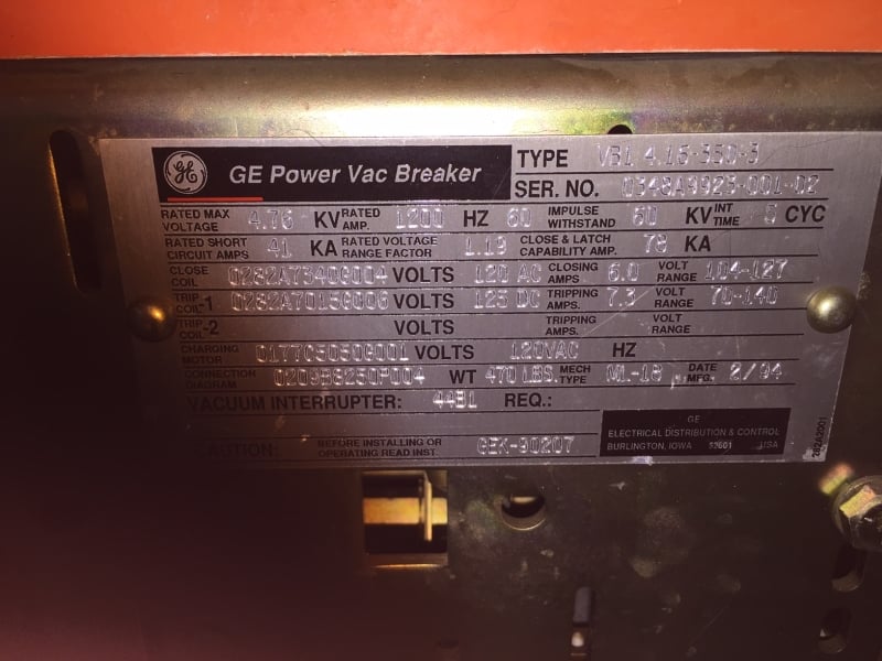 1200 Amps, General Electric, VB1-4.16-350-3, gear (17 available) - Image 5