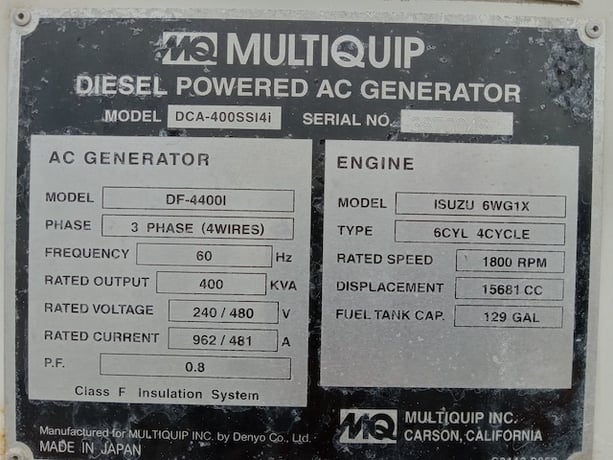 352 KW Multiquip #DCA400SSI4i, trailer mounted, Tier 4i, 120/240/208/277/480 Volts, 10665 hours, 2013, $85k - Image 6