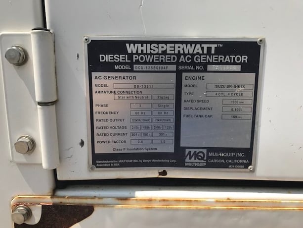 110 KW Multiquip #DCA125SSIU4F, standby, Tier 4F, 120/240/208/277/480 Volts, 7368 hours, 2016, $39.5k - Image 9