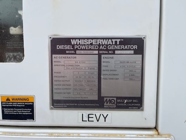 62 KW Multiquip #DCA70SSIU4F, trailer mounted, Tier 4F, 120/240/480 Volts, 8570 hours, 2016, $38k - Image 7