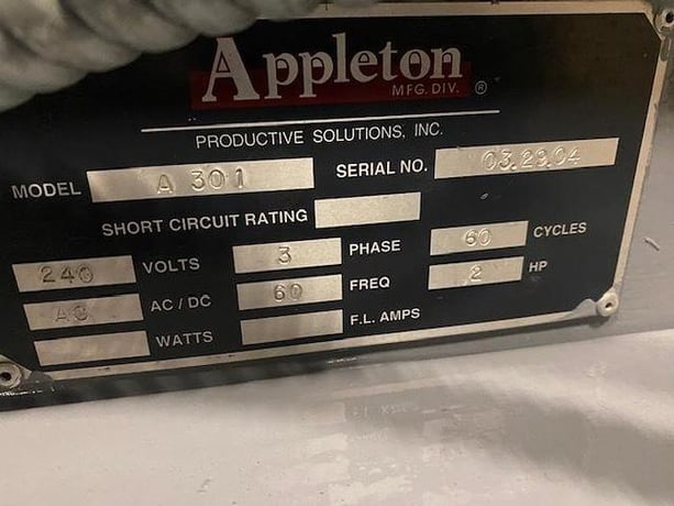 Appleton #A301, automatic core cutter, 3" core diameter, 2 HP,serial #03.29.04,2004 - Image 5