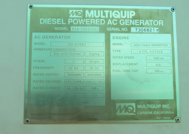 62 KW Multiquip #DCA70SSJU4i, trailer mounted, 120/240/208/277/480 Volts, 12024 hours, 2015, $24.5k - Image 7