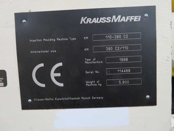 110 Ton, 5 oz., Krauss Maffei #KM110-390-C2, inkection molding machine, 35mm screw, 1998 - Image 3