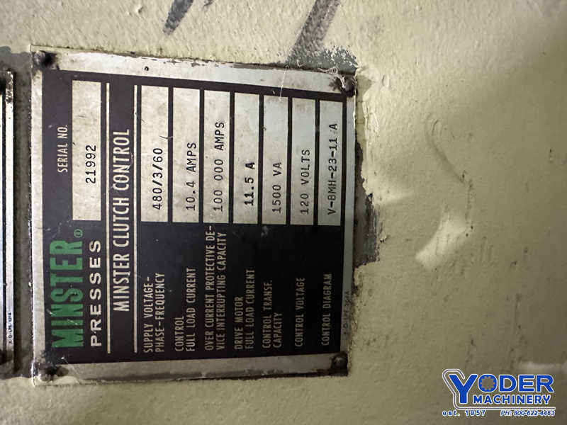 32 Ton, Minster #1B1-32, press, 1-1/4" stroke, 9.5" Shut Height, 2.25" ram adjustment, 0-900 SPM, 5 HP - Image 4