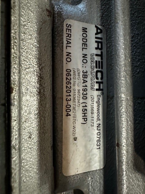 Airtech #3BA1930, Airtech/weg 15 HP vaccuum blower - Image 3