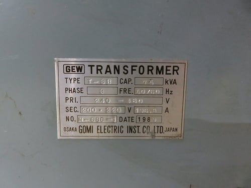 75 KVA 480/240 Primary, 220/200 Secondary, GEW T-3B, transformer, 1 yr warranty, 1989 - Image 4