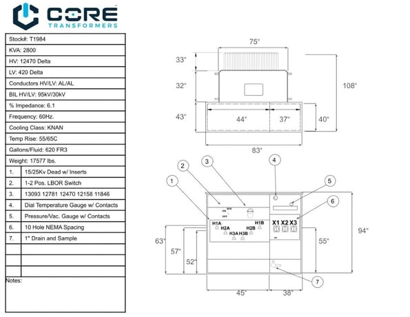 2800 KVA 12470 Delta Primary, 480 Delta Secondary, PAD, Recon (4 available) - Image 1