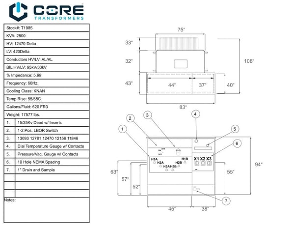 2800 KVA 12470 Delta Primary, 480 Delta Secondary, PAD, Recon (4 available) - Image 5