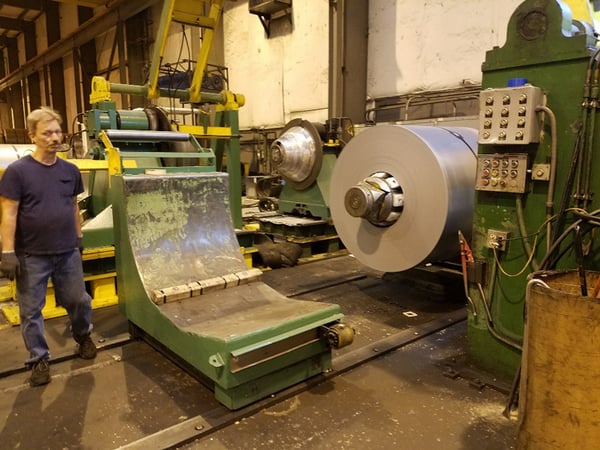 54" x 6.5" Stamco, Slitting Line, 25000 lb., .015" - .125" Gauge Range, 16" - 28" ID Cone Uncoiler, 56"/60" - Image 1