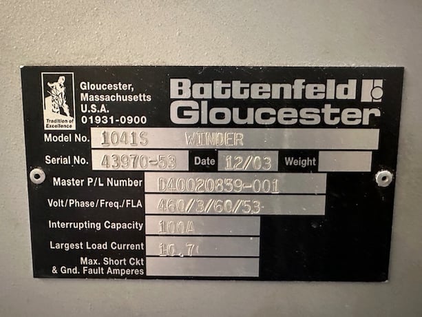 Gloucester GEC #1041S, 104" back to back center wind, single turret winders, 2003 (2 available) - Image 5