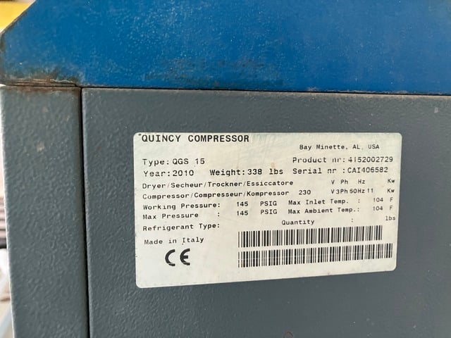 15 HP Quincy #QGS-15, Air Compressor, 6276 hours, 2010 - Image 2