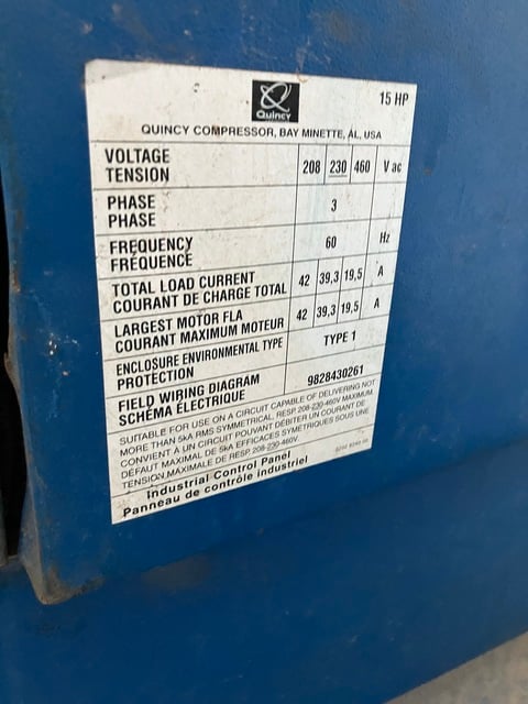 15 HP Quincy #QGS-15, Air Compressor, 6276 hours, 2010 - Image 6
