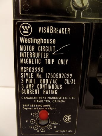 3 Amps, Westinghouse, MCP0322S, 600 Volts 3p visa breaker type 175d502g22 - Image 3