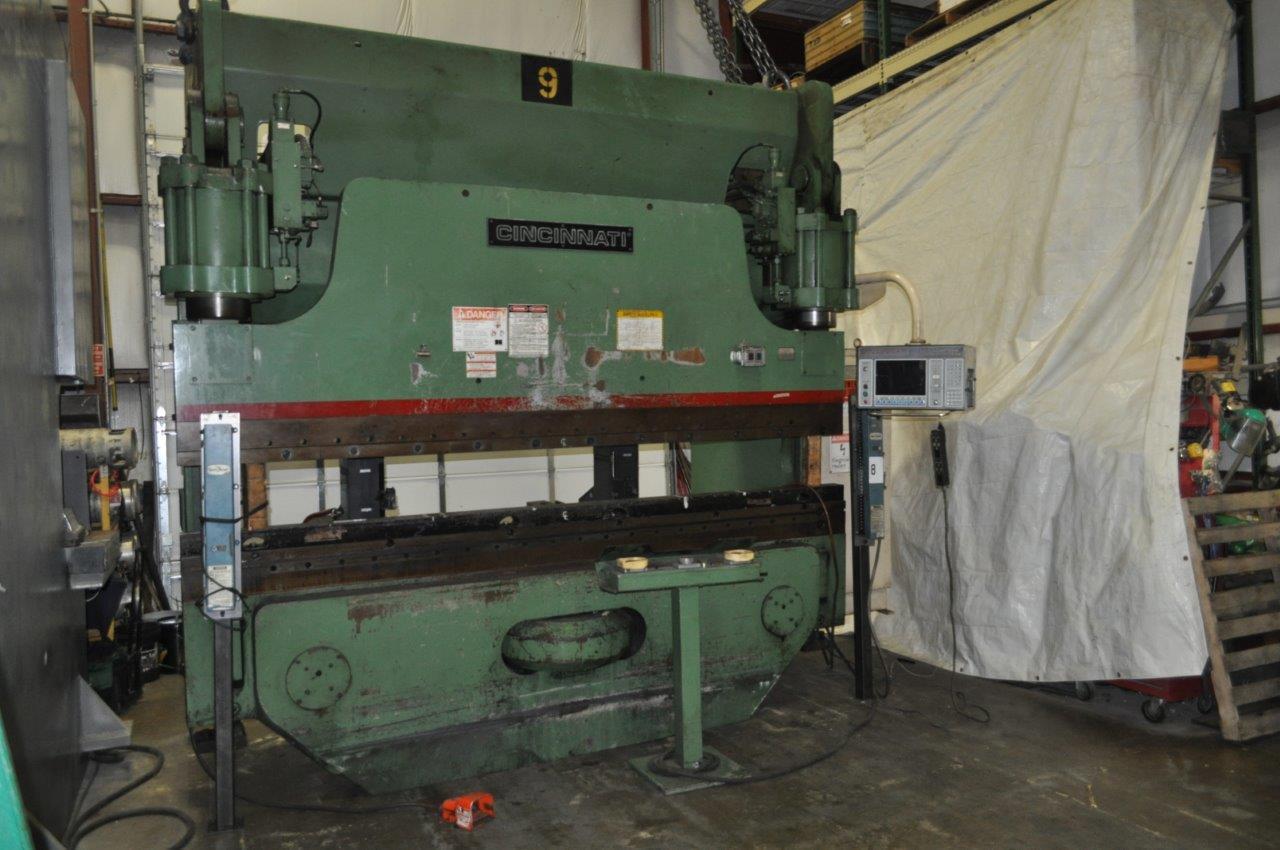 350 Ton, Cincinnati #350AF10, hydraulic press brake, 12' overall, 1272" between housing, 10" throat, CNC Back - Image 1