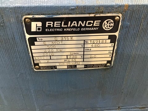 295 HP 2000 RPM Reliance G315K, 220 KW, 480 amps, 500 VA - Image 2
