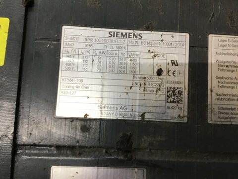 Siemens #1PH8-186-1DD101FC1-Z, 73 KW, 1500 RPM, 186 Servo Motor, 500 Volts - Image 2