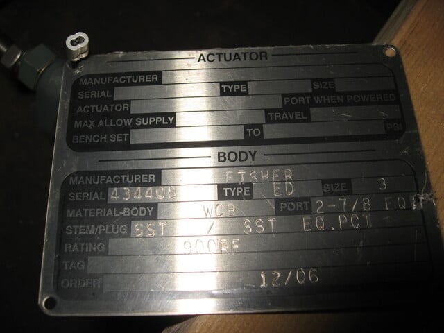 3" Emerson Fisher type #ED, 900 lb. control valve body, Stainless Steel stem/plug - Image 2