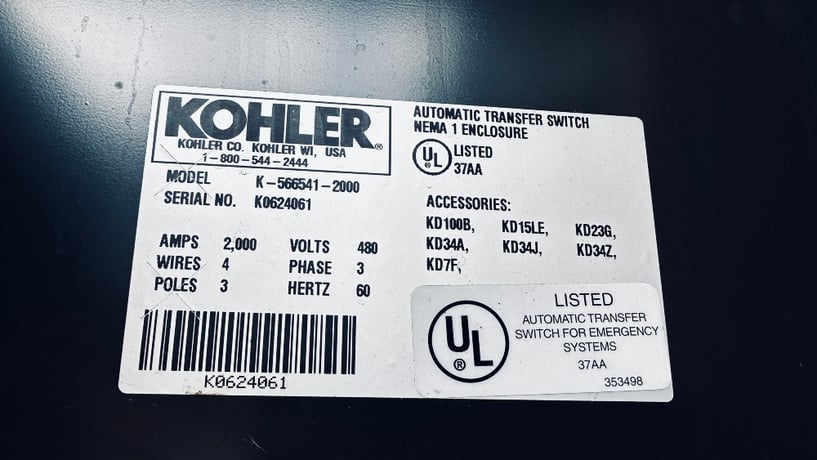 2000 Amp. Kohler Automatic transfer Switch #K-566541-2000, 277/480 Volts - Image 2
